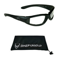 Motorcycle Safety Glasses Padded for Men and Women. Wrap around Wind and Dust Resistant Frame.