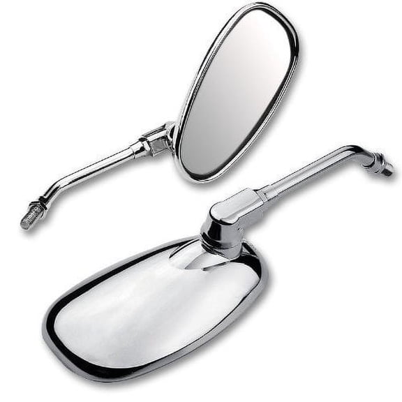 Motorcycle Scooter Mirror Set - 8mm RH/RH Thread (M8/1.25) - CHROME Oval Shape Retro Style (Model 0809)