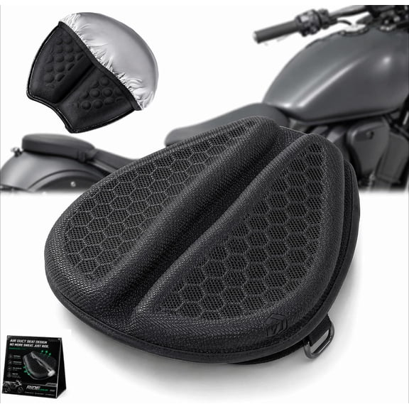 Motorcycle Seat Cushion Gel Pad, 3D Honeycomb Cooling Seat Cover with Non-Slip Base, Shock Absorbing Comfort Cushion for Long Rides, Universal Motorcycle Accessories