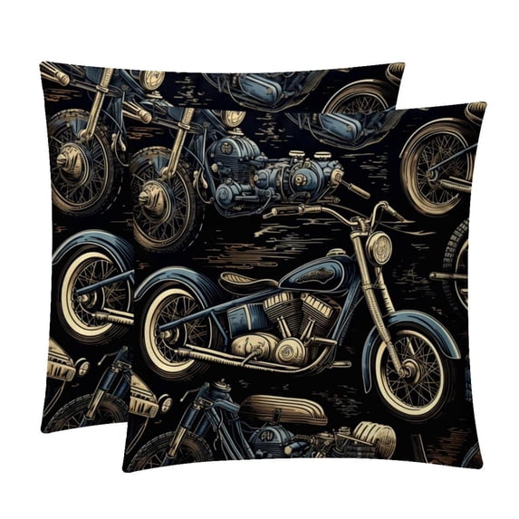 Motorcycle Set of 2 Velvet Throw Pillow Covers with Unique Patterns in 16x16, 18x18, and 20x20 Inches for Various Occasions - Throw Pillow Inserts Included