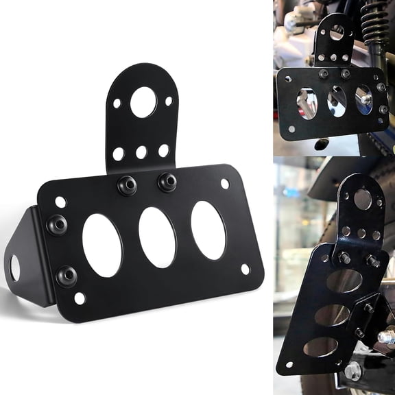 Motorcycle Side License Plate Bracket with Tail Light Mount, Vertical/Horizontal License Plate Holder Compatible with Harley Honda Yamaha