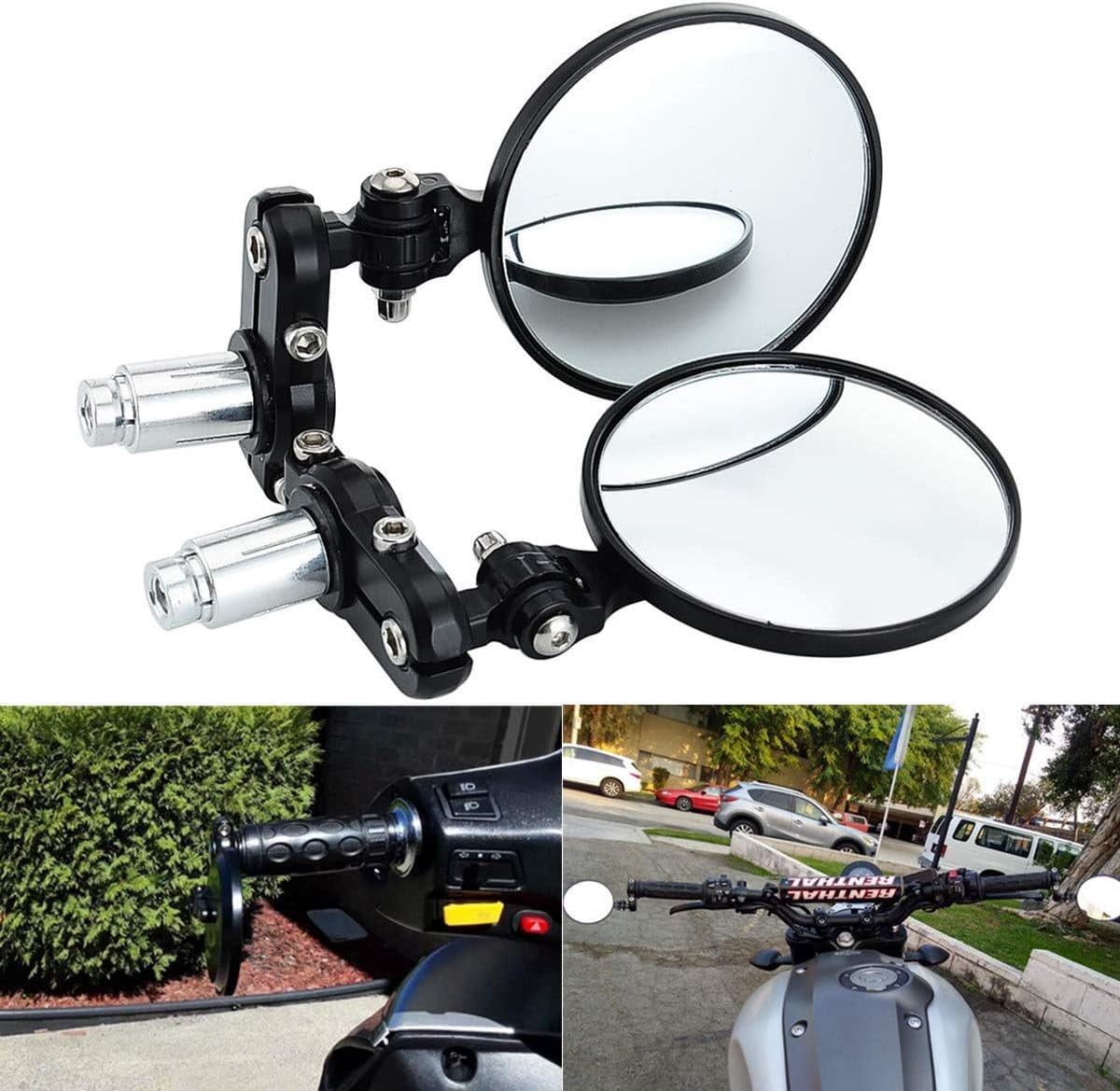 Motorcycle Side Mirrors Round Slim Convex Motorbike Mirror Folding ...