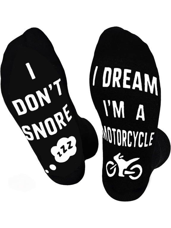 Motorcycle Socks| Fun slogan: "I don't snore, I dream I'm a motorcycle" - Non-slip and comfortable, a gift for men and teenagers, sizes EU 36-44