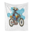 thumbnail image 1 of Motorcycle Soft Flannel Fleece Blanket, Cartoon Style Funny Dog Riding Classic Bike with Jacket Hand Drawn Illustration, Cozy Plush for Indoor and Outdoor Use, 70" x 90", Multicolor, by Ambesonne, 1 of 6