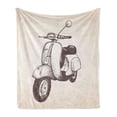 thumbnail image 1 of Motorcycle Soft Flannel Fleece Blanket, Hand Drawn Scooter with Ombre Effect Nostalgic Transportation Illustration, Cozy Plush for Indoor and Outdoor Use, 50" x 60", Pale Peach Taupe, by Ambesonne, 1 of 6