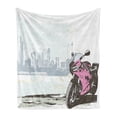 thumbnail image 1 of Motorcycle Soft Flannel Fleece Blanket, Illustration of Sport Bike by River on Modern Cityscape Background with Skyline, Cozy Plush for Indoor and Outdoor Use, 50" x 60", Pink Black, by Ambesonne, 1 of 5