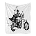 thumbnail image 1 of Motorcycle Soft Flannel Fleece Blanket, Monochrome Extreme Scary Rider Spreading Wild and Death Related Scene, Cozy Plush for Indoor and Outdoor Use, 50" x 60", Charcoal Grey White, by Ambesonne, 1 of 5