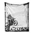 thumbnail image 1 of Motorcycle Soft Flannel Fleece Blanket, Motocross Racer Image Grungy Background Poster Style Monochromic Artwork Print, Cozy Plush for Indoor and Outdoor Use, 70" x 90", Black White, by Ambesonne, 1 of 5
