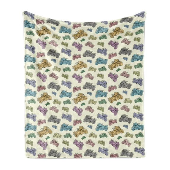 Motorcycle Soft Flannel Fleece Blanket, Pastel Color Racing Motorcycle Sketching Display Cartoon Style Large and Small, Cozy Plush for Indoor and Outdoor Use, 70" x 90", Multicolor, by Ambesonne