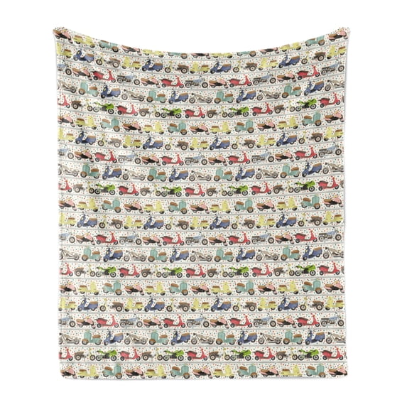 Motorcycle Soft Flannel Fleece Blanket, Vintage Multicolored Motorcycles Old and Modern and Lively Spots in Background, Cozy Plush for Indoor and Outdoor Use, 50" x 70", Multicolor, by Ambesonne