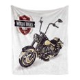 thumbnail image 1 of Motorcycle Soft Flannel Fleece Throw Blanket, Chopper Customized Club Insignia Bikes Hippie Classic Retro Themed Print, Cozy Plush for Indoor and Outdoor Use, 70" x 90", Black Beige, by Ambesonne, 1 of 5