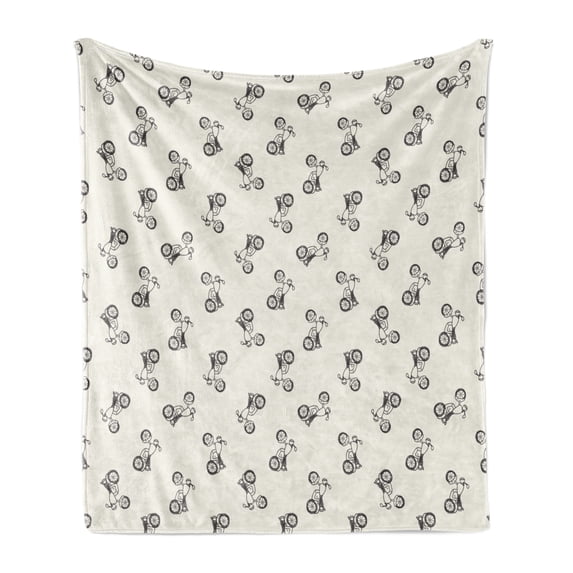 Motorcycle Soft Flannel Fleece Throw Blanket, Doodle Bikes Kids Cartoon Arrangement Hand Drawn Illustration, Cozy Plush for Indoor and Outdoor Use, 50" x 60", Charcoal Grey Eggshell, by Ambesonne