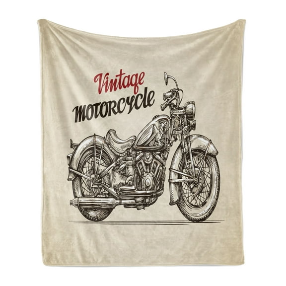 Motorcycle Soft Flannel Fleece Throw Blanket, Hand Drawn Chopper Style Bike with Sketch Details Free of the Rider, Cozy Plush for Indoor and Outdoor Use, 70" x 90", Beige and Brown, by Ambesonne