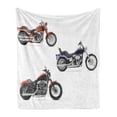 thumbnail image 1 of Motorcycle Soft Flannel Fleece Throw Blanket, Illustration of 3 Motorcycles Freedom Transport Risky Extreme Sports Theme, Cozy Plush for Indoor and Outdoor Use, 50" x 60", Orange Black, by Ambesonne, 1 of 5