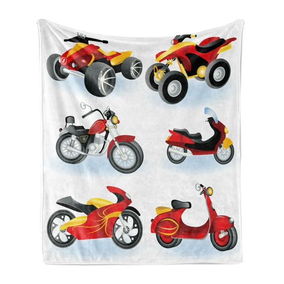 Motorcycle Soft Flannel Fleece Throw Blanket, Motorcycles Sportsman Competition Amusement Leisure Cartoon Illustration, Cozy Plush for Indoor and Outdoor Use, 50" x 60", Black Yellow, by Ambesonne