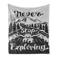 thumbnail image 1 of Motorcycle Soft Flannel Fleece Throw Blanket, Never Stop Exploring Words with Biker on the Road to the Mountains, Cozy Plush for Indoor and Outdoor Use, 70" x 90", Pale Grey and Black, by Ambesonne, 1 of 6
