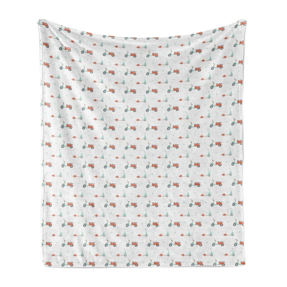 Motorcycle Soft Flannel Fleece Throw Blanket, Pastel Colored Mopeds and Scooters with Dots Going to Opposite Directions, Cozy Plush for Indoor and Outdoor Use, 50" x 60", Salmon Seafoam, by Ambesonne