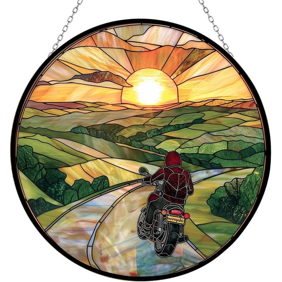 Motorcycle Stained Glass Window Hanging Sun Catcher Halloween Haning Ornament Decoration Christmas Birthday Gifts for Lover and Friends