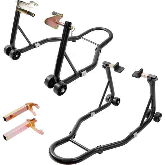 Motorcycle Stand Lift 850lbs Front Rear Combo Stand Lift Stand Front Wheel Fork Stand Rear U+L Fork Swingarm Spool Stand Compatible with Most Yamaha Honda Kawasaki Suzuki Motorcycles Black