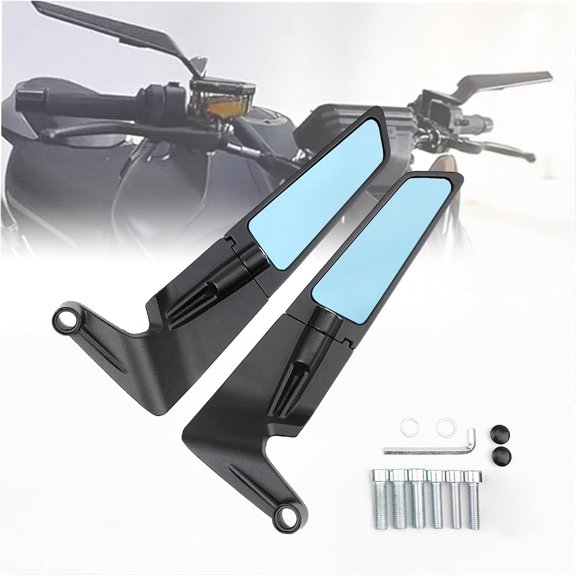 Motorcycle Stealth Wing Rear View Mirrors 360 Adjustable Aluminium Alloy Mirrors compatible Z400/Z650/Z900 Duke 125-1290 MT07/09 compatible 8mm/10mm Fitment (Small size anti-glare)_Premium Gift