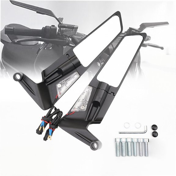 Motorcycle Stealth Wing Rear View Mirrors 360 Adjustable Aluminium Alloy Mirrors compatible Z400/Z650/Z900 Duke 125-1290 MT07/09 compatible 8mm/10mm Fitment (Big size LED)_Premium Gift