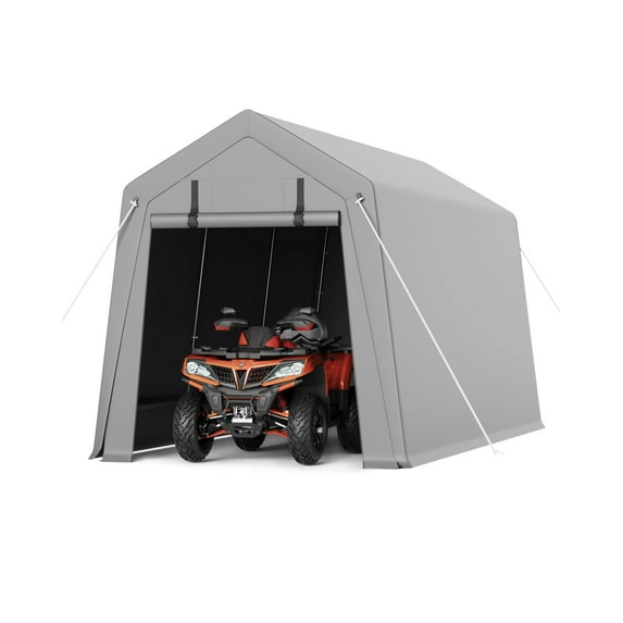 Motorcycle Storage Sheds 6x6 FT, Portable Shed with Rolled up Zipper Door, Waterproof, Storage Tent Heavy Duty for Motorcycle, Bike, Firewood, Garden Tools, Grey