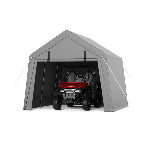 Motorcycle Storage Sheds 6x6 FT, Portable Shed with Rolled up Zipper Door, Waterproof, Storage Tent Heavy Duty for Motorcycle, Bike, Firewood, Garden Tools, Grey
