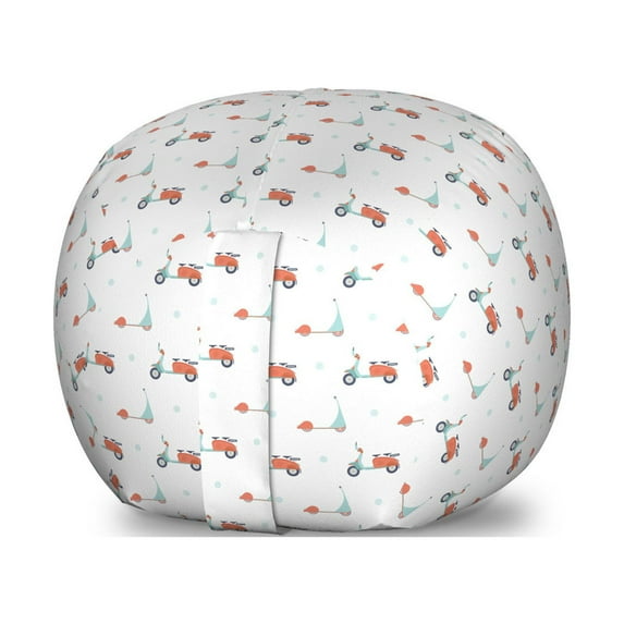 Motorcycle Storage Toy Bag Chair, Pastel Colored Mopeds and Scooters with Dots Going to Opposite Directions, Stuffed Animal Organizer Washable Bag, Small Size, Salmon Seafoam, by Ambesonne
