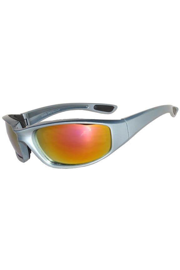 Motorcycle Sunglasses - Silver Frame / Red Mirror Lens