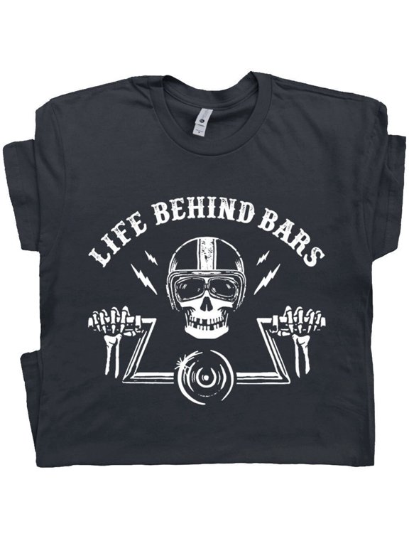 Motorcycle T Shirt Life Behind Bars Motorcycle Shirt for Men Guys Cool Biker Tee Skeleton