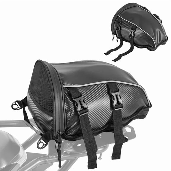 Motorcycle Tail Bag 10L Waterproof Rear Seat Storage Backpack with Rain Cover Shoulder Strap and Inner Pocket Black