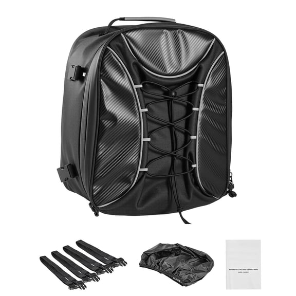 Motorcycle Tail Bag, 22-34 L Expandable Motorcycle Rear Seat Bag with Waterproof Rain Cover, Outdoor Sports Motorbike Luggage Storage Backpack Handbag with Straps, Pocket & Elastic Cord, Black
