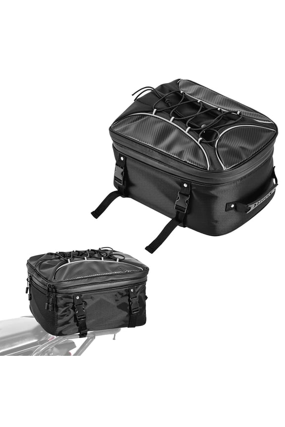 Motorcycle Tail Bag, 22-34 L Expandable Motorcycle Rear Seat Bag with Waterproof Rain Cover, Outdoor Sports Motorbike Luggage Storage Backpack Handbag with Straps, Pocket & Elastic Cord, Black