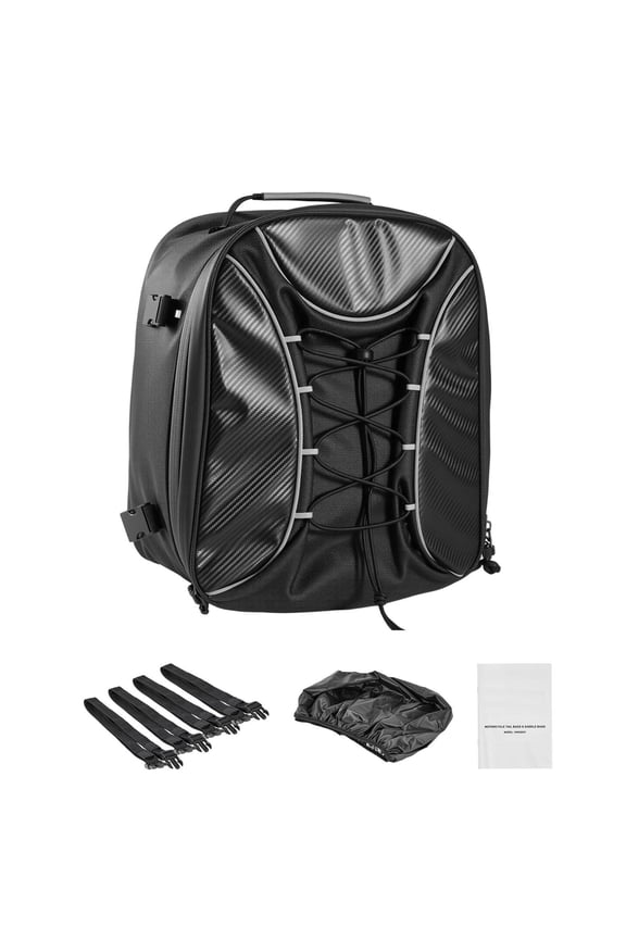 Motorcycle Tail Bag 22 34L Expandable Waterproof Rear Seat Storage Backpack with Rain Cover Straps Pocket Elastic Cord Black