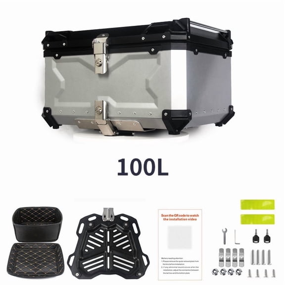 Motorcycle Tail Box Top Case Universal Aluminum Alloy Motorcycle Trunk Tour Tail Box 100L Motorbike Rear Box