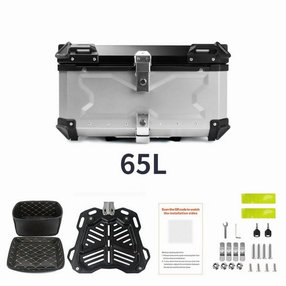Motorcycle Tail Box Top Case Universal Aluminum Alloy Motorcycle Trunk Tour Tail Box 65L Motorbike Rear Box