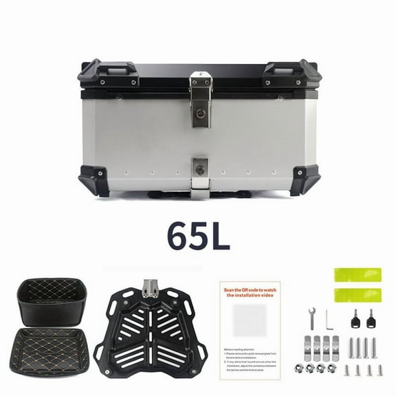 Motorcycle Tail Box Top Case Universal Aluminum Alloy Motorcycle Trunk Tour Tail Box 65L Motorbike Rear Box