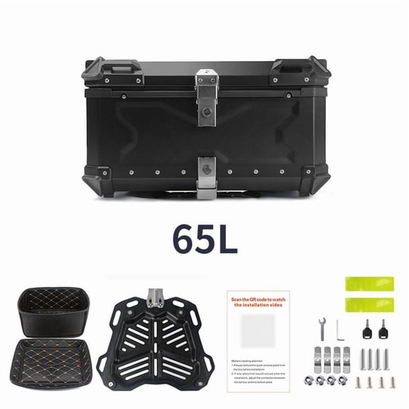 Motorcycle Tail Box Top Case Universal Aluminum Alloy Motorcycle Trunk Tour Tail Box 65L Motorbike Rear Box