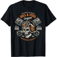 thumbnail image 1 of Motorcycle - Themed Printed Tee,Tops Features "HELL & STEEL Custom MOTORCYCLES" Text with Skull, Piston Illustration, Round Neck Regular Fit T - shirts, Size(S - 5XL), 1 of 5