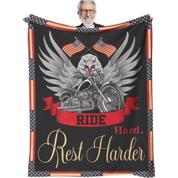Motorcycle Throw Blanket Gift for Men & Women, Biker Man Cave Decor, Couch Bed Throw, 50" x 60", Birthday Christmas Father’s Day Independence Day Gifts for Motorcycle Lovers