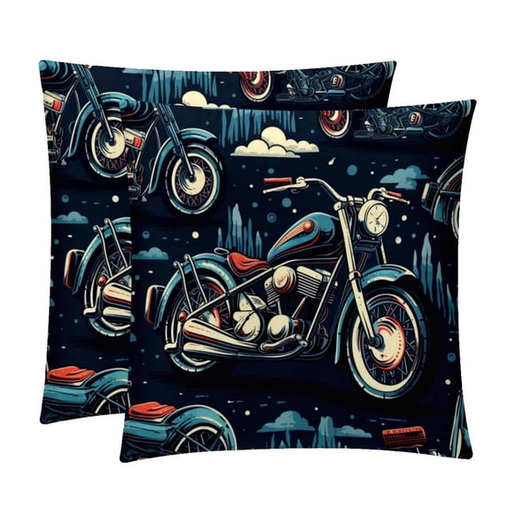 Motorcycle Throw Pillow Covers Set of 2 - 16x16, 18x18, 20x20 Inches - Unique Patterns - Ideal for Bed Pillow, Throw Pillows for Various Occasions