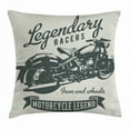 thumbnail image 1 of Motorcycle Throw Pillow Cushion Cover, Cruiser Bike Sketch with Hand Lettering Legendary Racers Quote, Decorative Square Accent Pillow Case, 16 X 16 Inches, Pale Sage Green Dark Green, by Ambesonne, 1 of 2