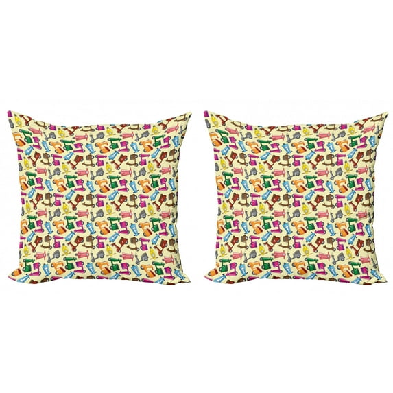 Ambesonne Cartoon Throw Pillow Cover 2 Pack, Colorful Motorcycles, 18", Blue Yellow