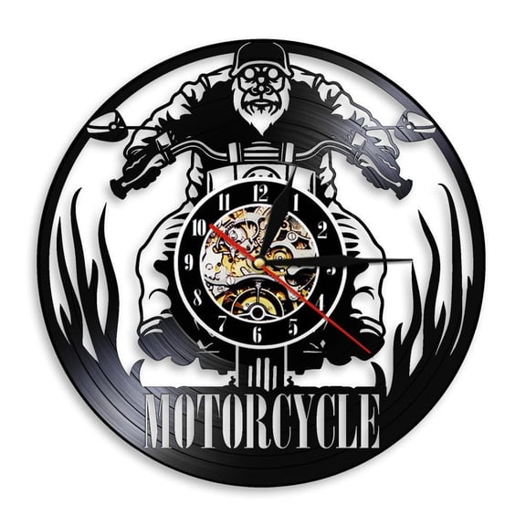 Motorcycle Time Touring Motorcyclis Rider Wall Clock Motorcycle Riding Racing Vinyl Record Wall Clock Gifts For Motorcycle Rider Without LED
