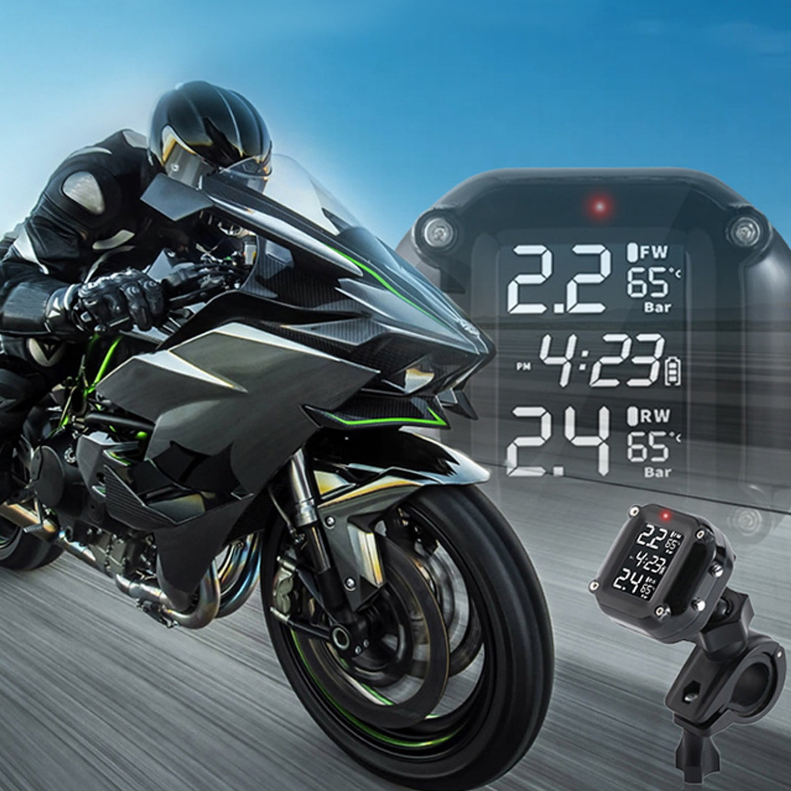 Motorcycle Tire Pressure Monitoring System Wireless TPMS With 2 External Sensors IP67 Real