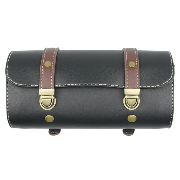 Motorcycle Tool Bag, PU Leather Bicycle Fork Saddlebags Side Bag Roll, Handlebar Tail Rack Storage Tool Pouch with Strap