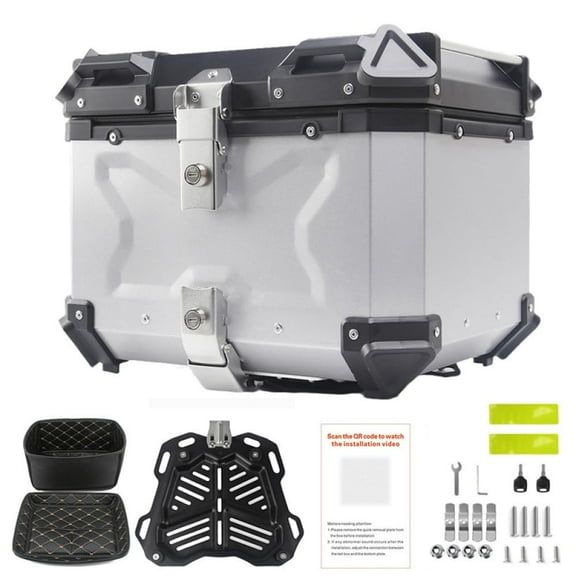 Motorcycle Top Case, 45L Aluminium Alloy Motorcycle Top Box, Waterproof Dustproof Anti-Theft Scooter Luggage Storage Tour Tail Box for Storage Helmet