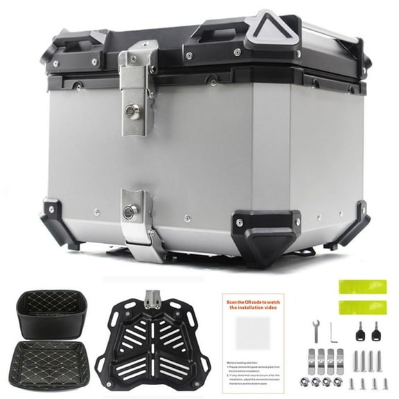 Motorcycle Top Case, 45L Aluminium Alloy Motorcycle Top Box, Waterproof Dustproof Anti-Theft Scooter Luggage Storage Tour Tail Box for Storage Helmet