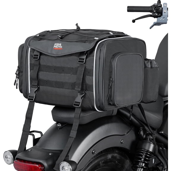 Motorcycle Travel Luggage Bags 25L-30L Expandable Tail Bag Waterproof Rear Rack Trunk Motor Pannier Bag w/ Rain Cover