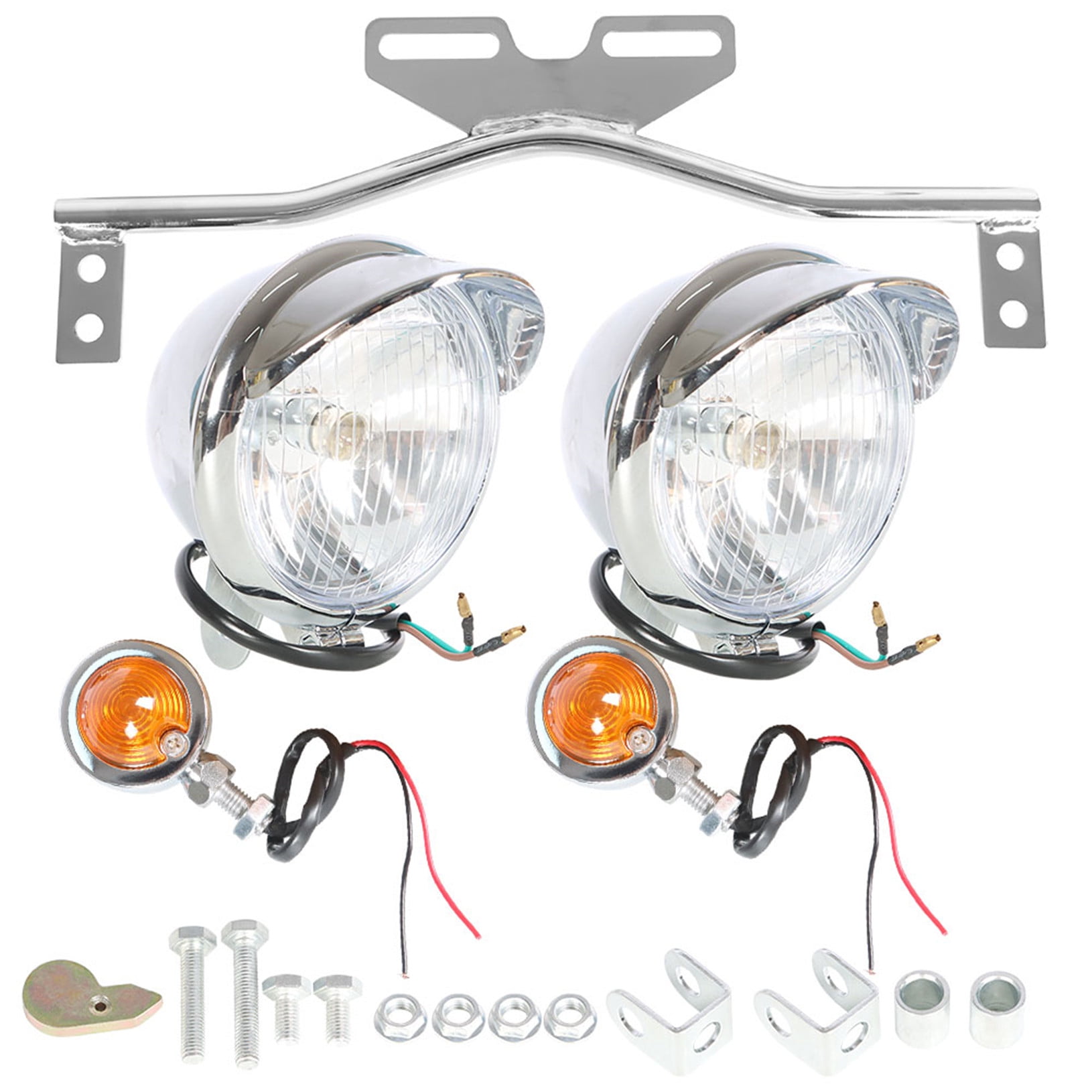 Motorcycle Turn Signals Fog Light Turn Light Bar Kit with Bracket Set Chrome